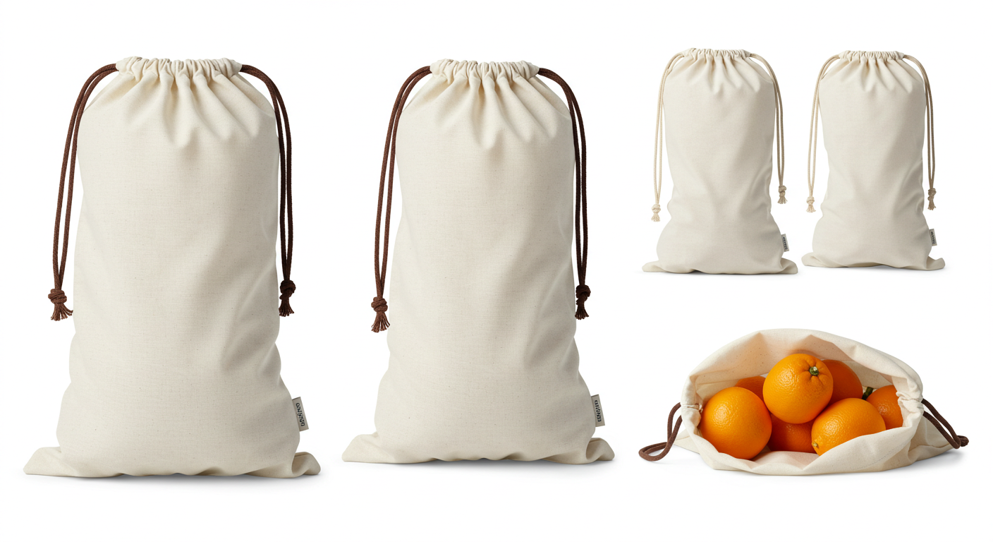 reusable cotton drawstring bags for produce