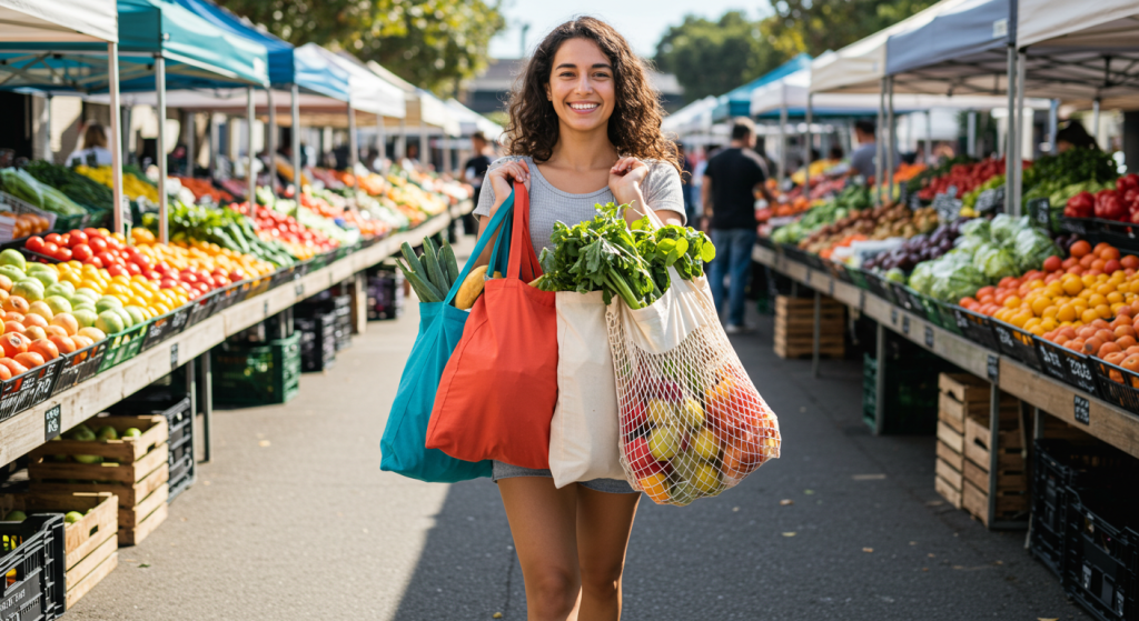 zero waste shopping with cotton tote bags