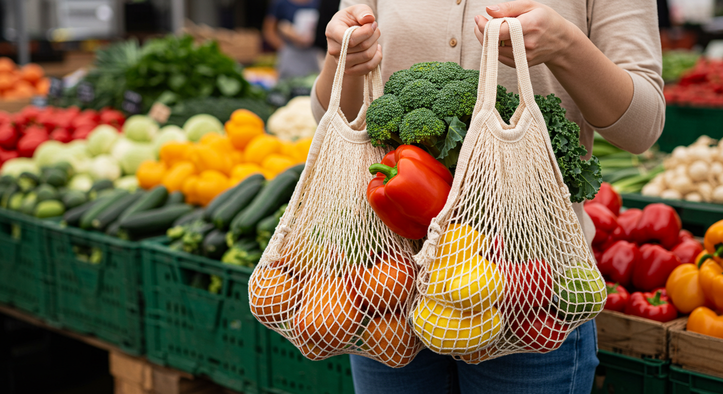 cotton mesh produce bags for vegetables