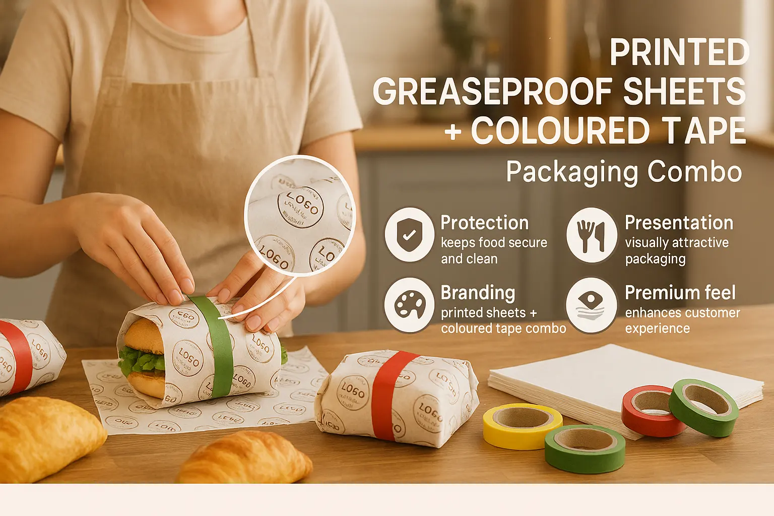 folhas de papel à prova de graxa impressas fita colorida do pacote